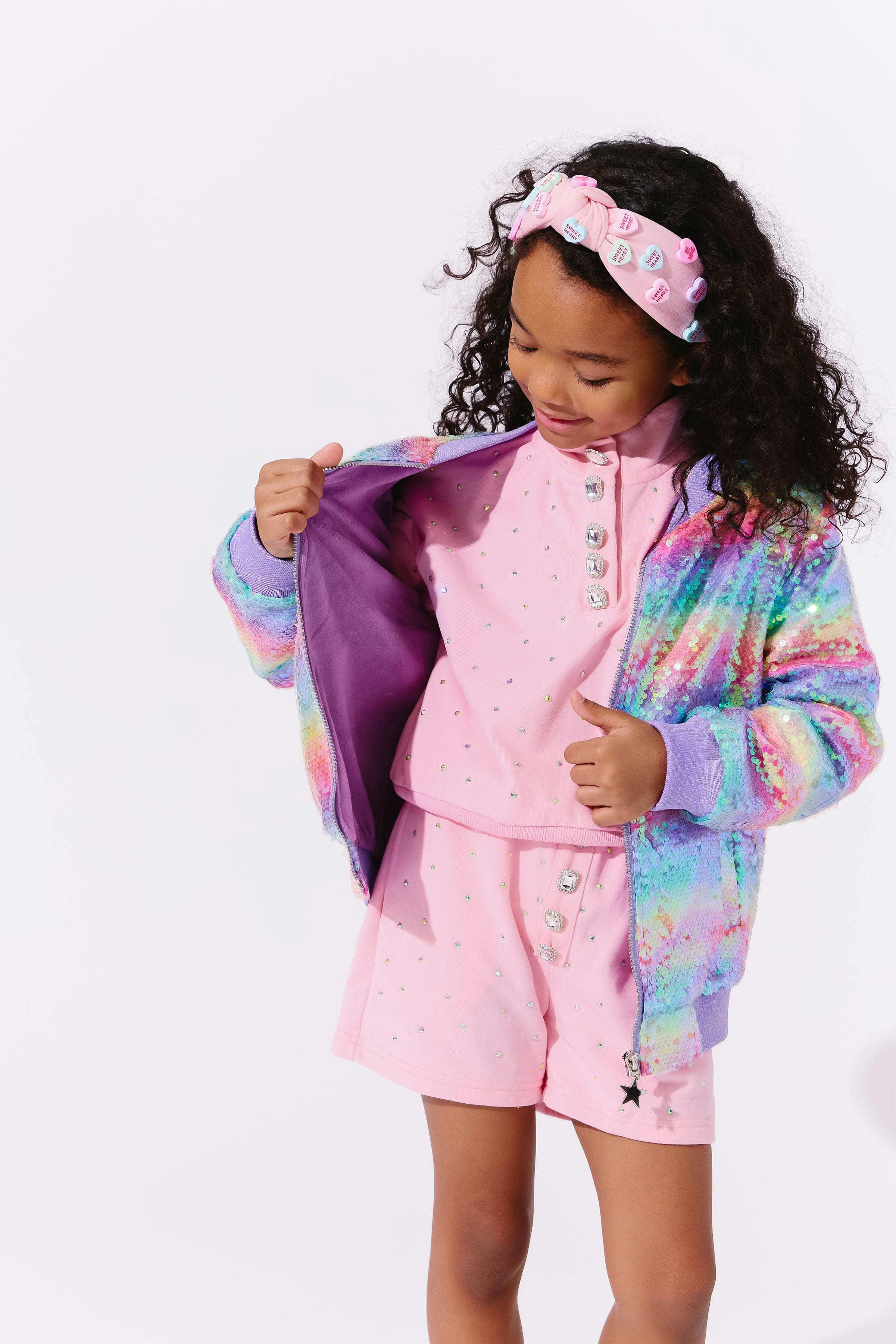 Rainbow Sequin Stripe Bomber