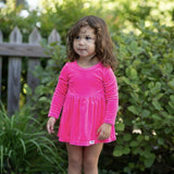 Long Sleeve Bubble Romper in Hot Pink Velvet