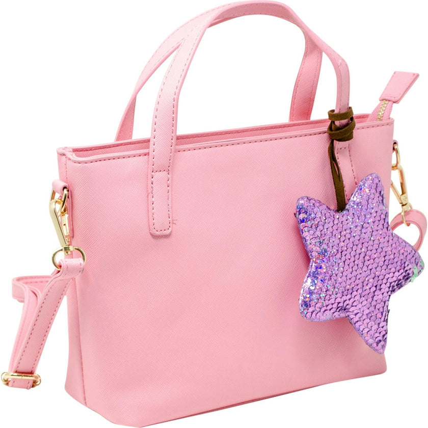 Faux Leather Tote Shoulder Strap Handbag With Sequins Happy Face Charm