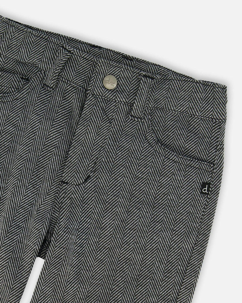 Stretch Jacquard Pants Grey Herringbone