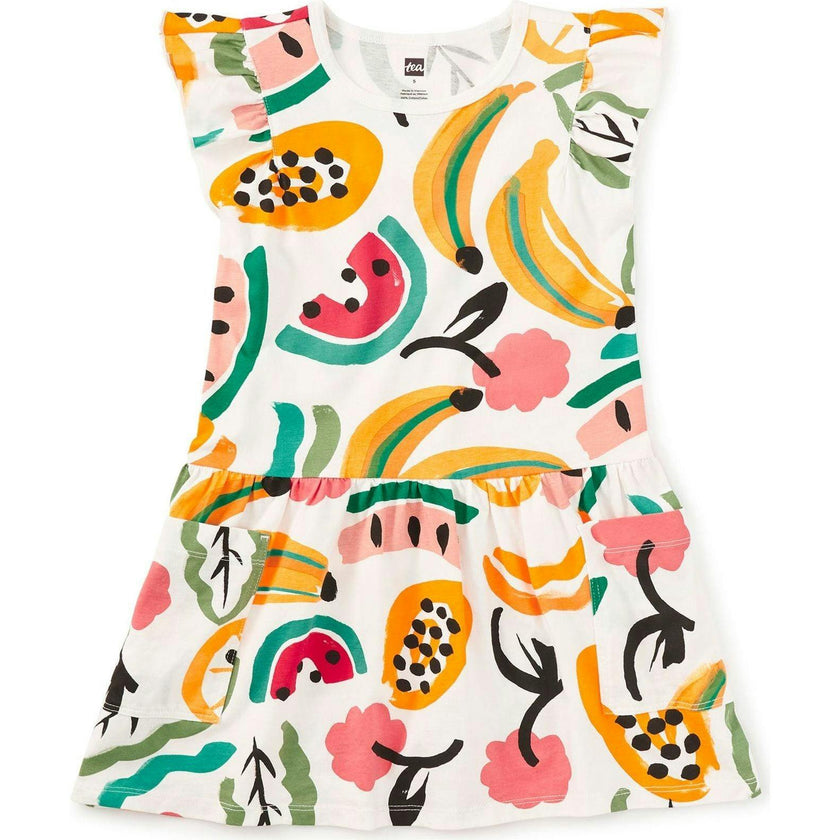 Flutter Sleeve Pocket Dress, Yellow