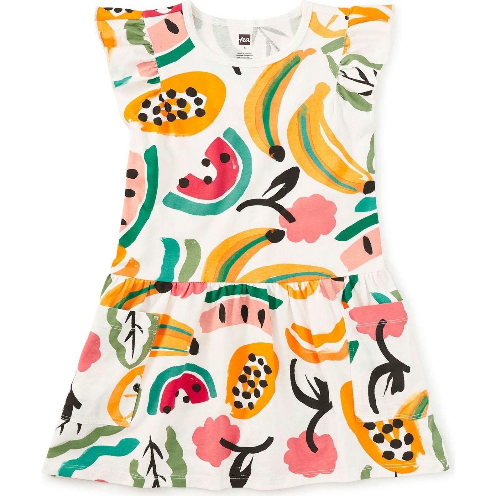 Flutter Sleeve Pocket Dress, Yellow