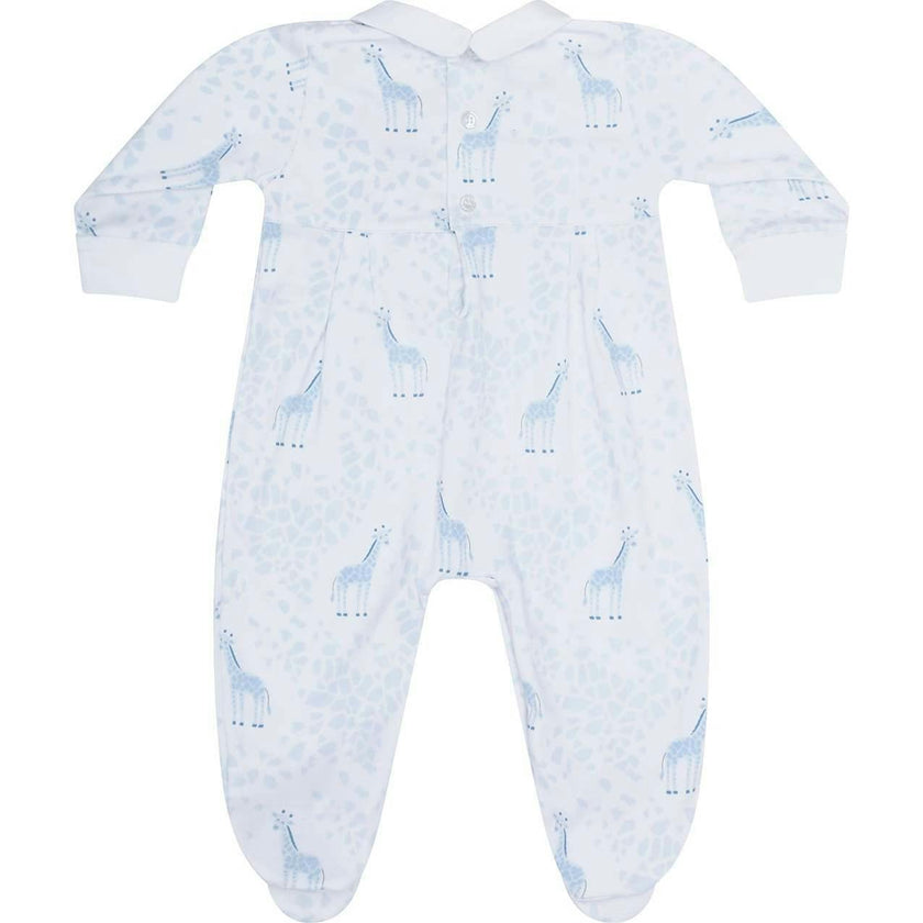 Blue Giraffe Print Smocked Footie