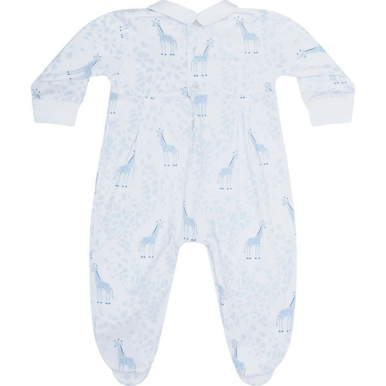 Blue Giraffe Print Smocked Footie
