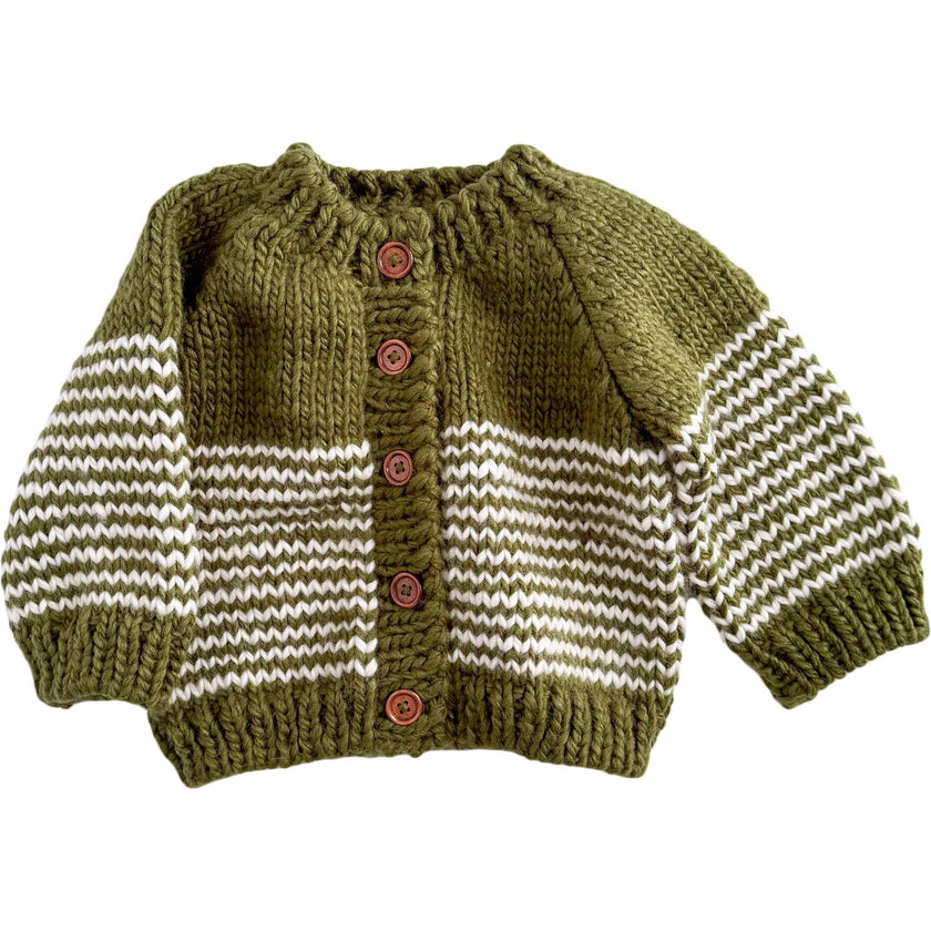 Stripe Cardigan, Moss/Cream