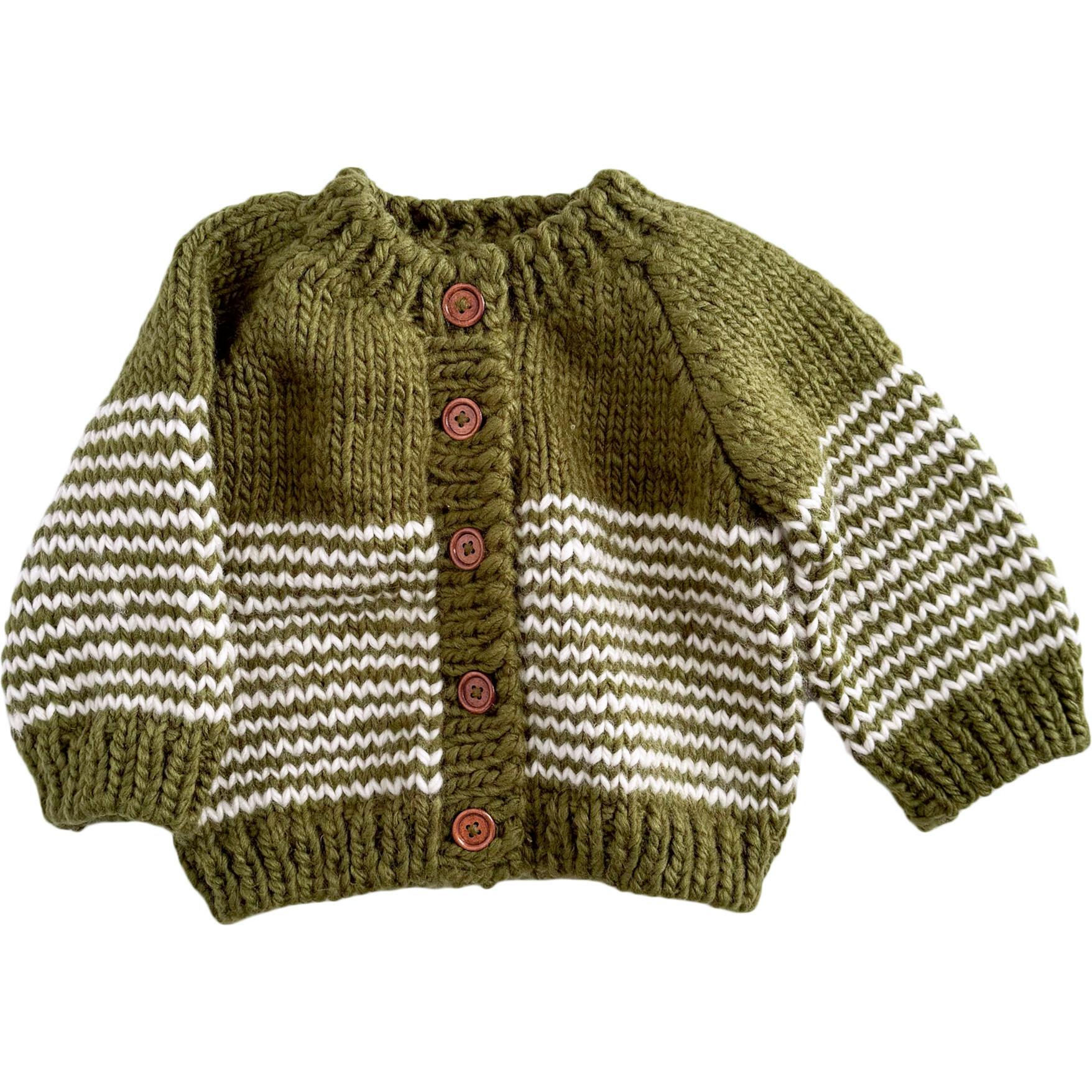 Stripe Cardigan, Moss/Cream