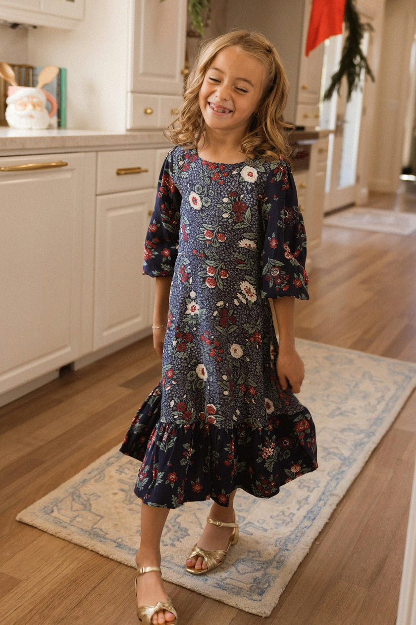 Mini Soleil Dress in Navy Etched Bloom