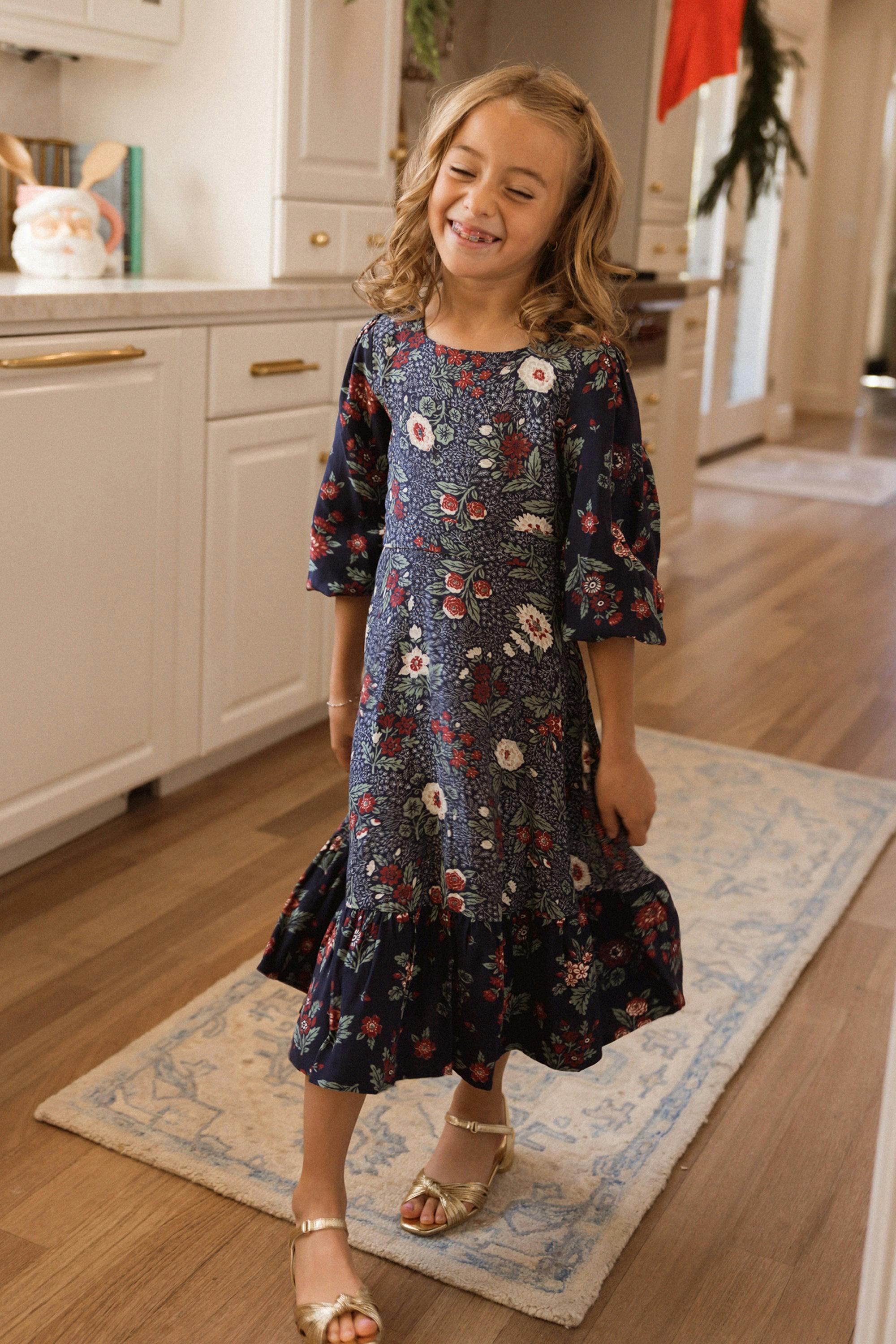 Mini Soleil Dress in Navy Etched Bloom