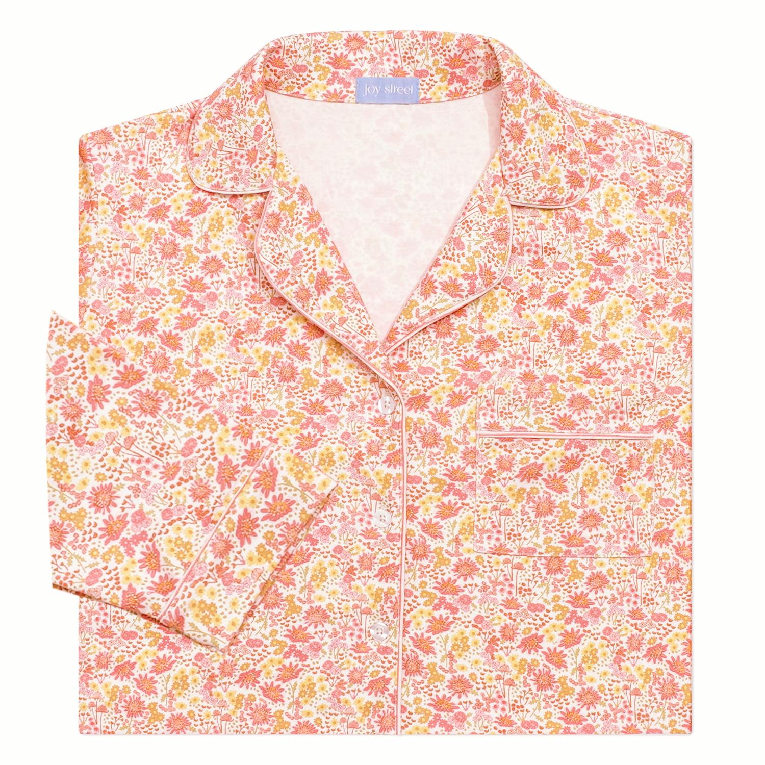 Marigolds Women's Button Front Long Pajama Set