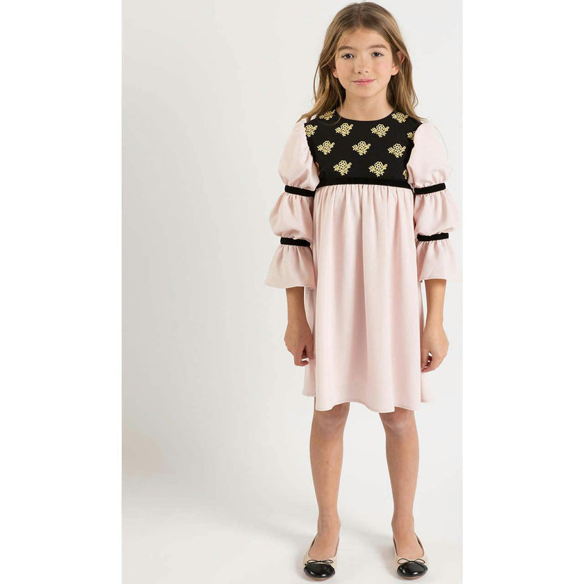 Bella dress (pink with golden embroidery blooms)