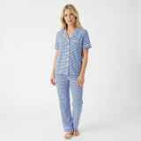 Cobalt Stripe Short Sleeve & Pants Bamboo Women's Pajama Set