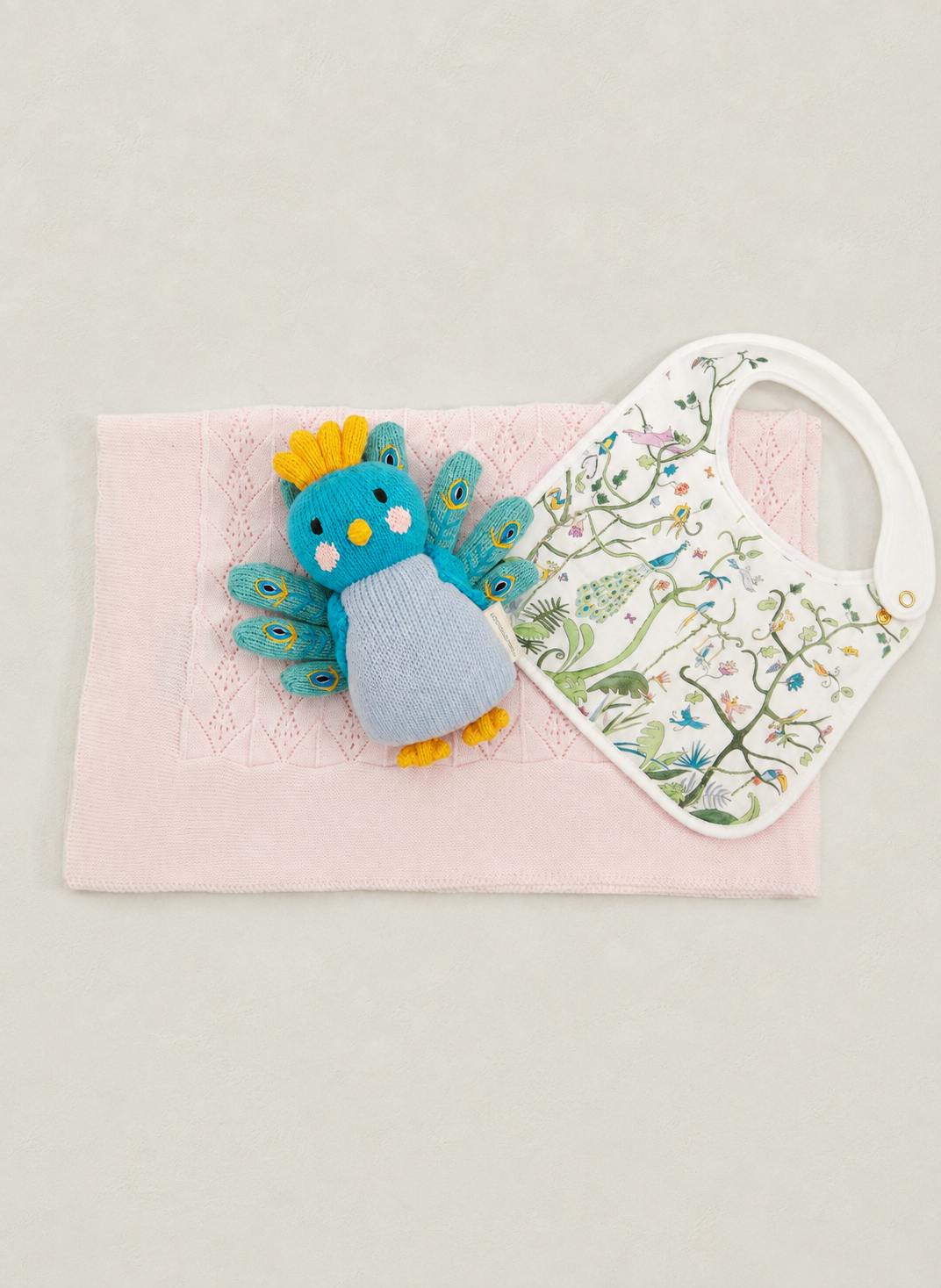 Tuckling Gift Set with Baby Bib, Violet the Peacock and Wonder Blanket