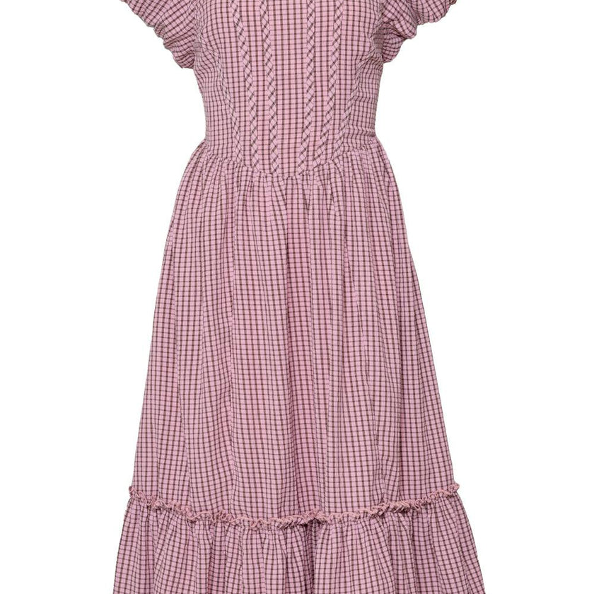 Monica Dress in Pink & Brown Gingham