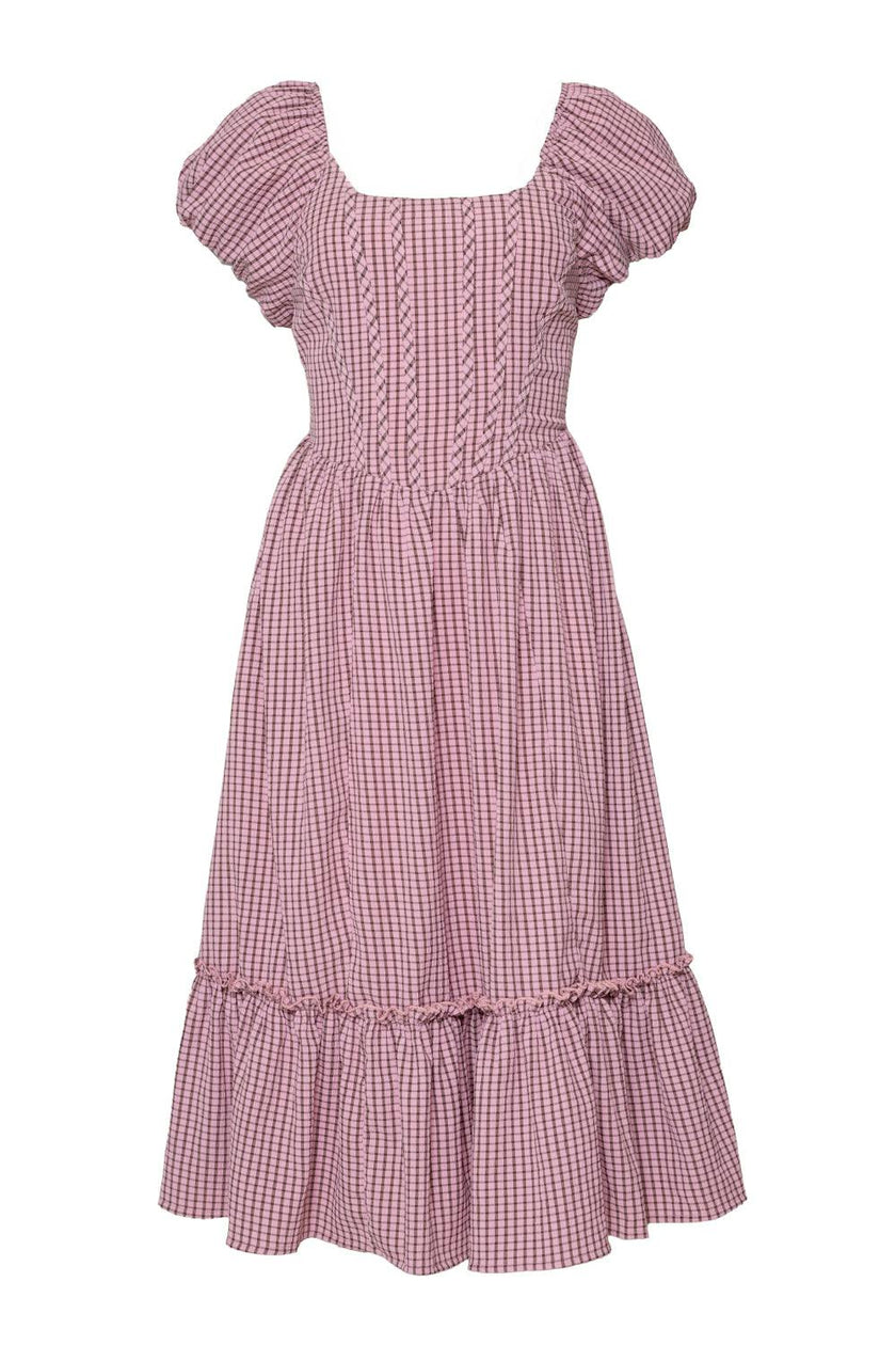 Monica Dress in Pink & Brown Gingham