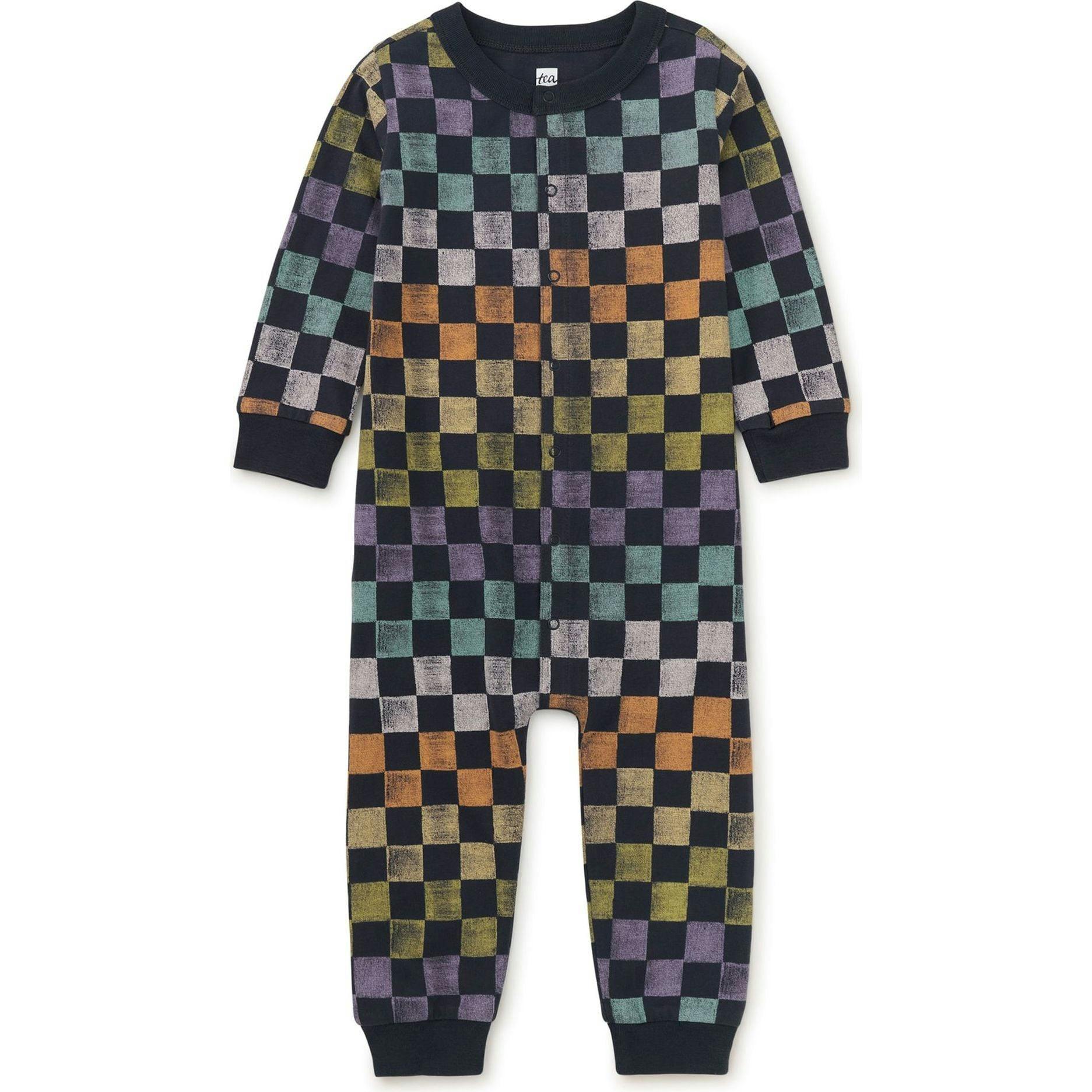 Long Sleeve Snap Front Romper, Multi