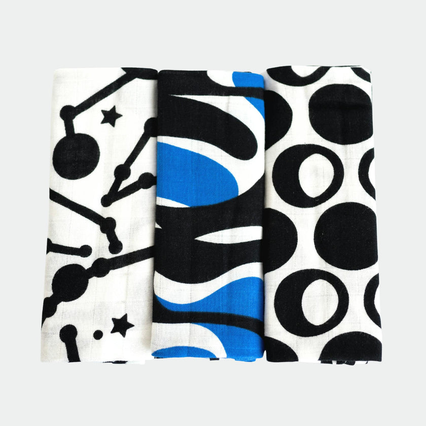 SKY PRINT MUSLIN 3-PACK - for newborn to 4 month old babies