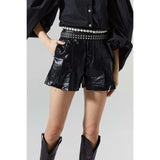 Frida Metallic Linen Shorts - Black