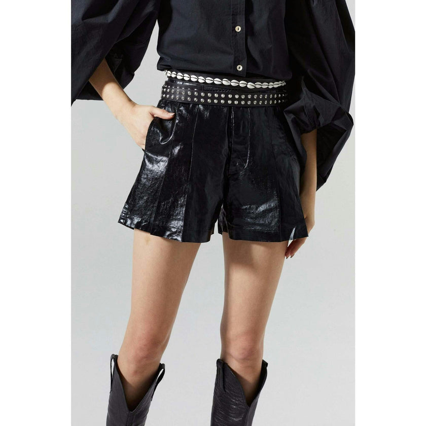 Frida Metallic Linen Shorts - Black