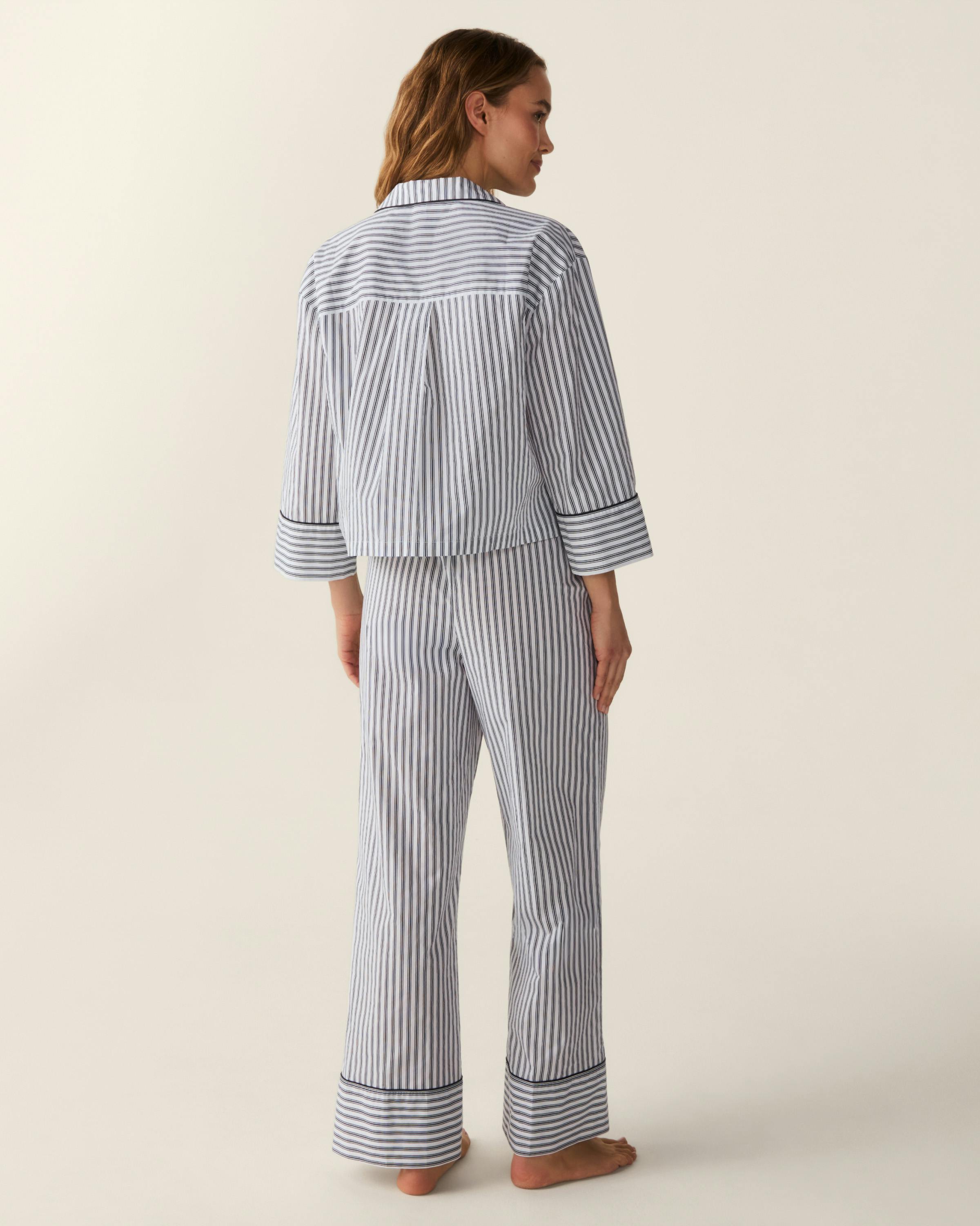 The Celine Poplin Pajama Set in Navy French Ticking