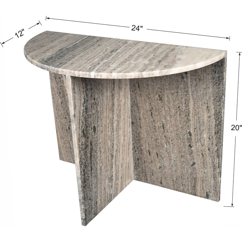 Patrice 20" Art Deco Minimalist Natural Marble Handmade Demilune Side Table