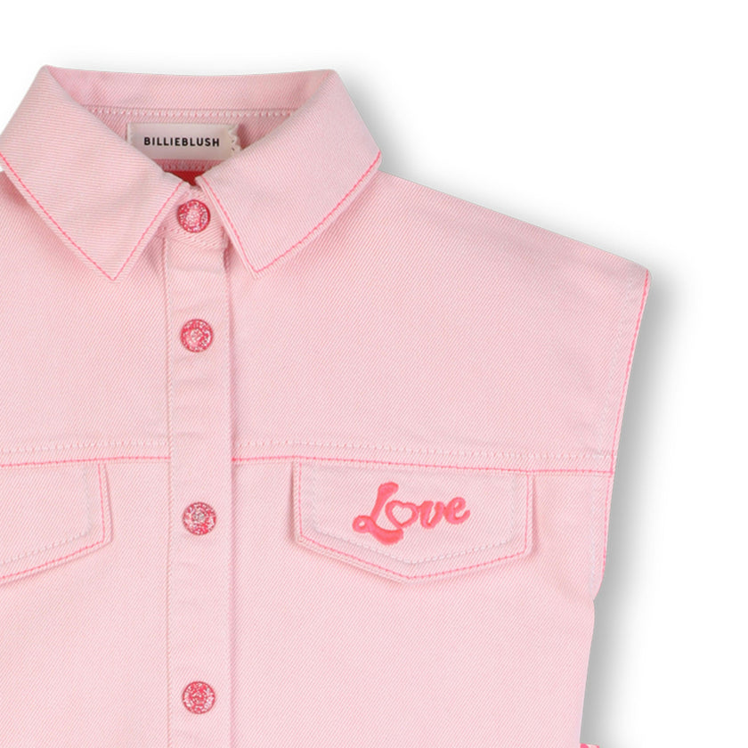 Pink Shirt-Style Kids’ Dress with Tulle Skirt