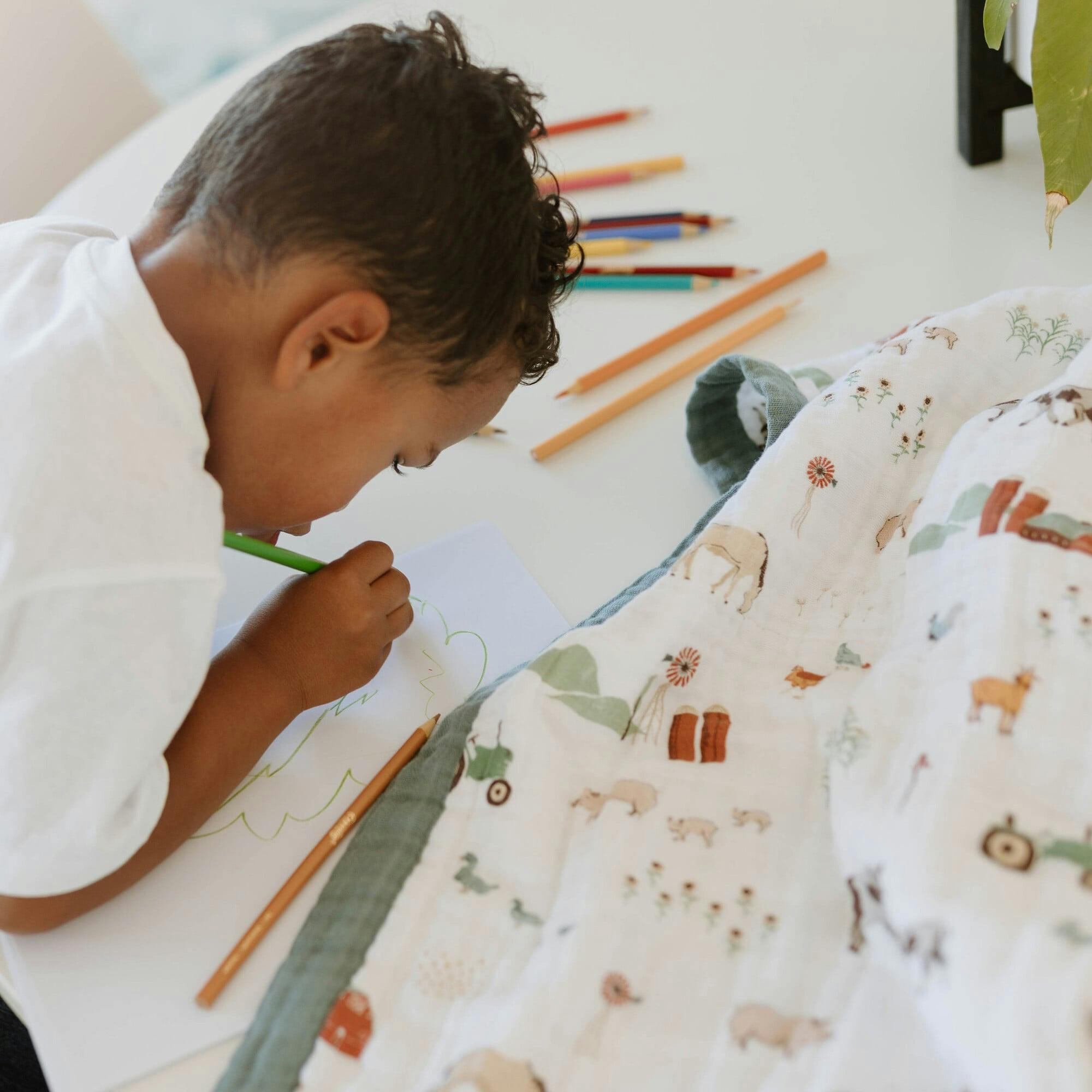 Cotton Muslin Baby Quilt - Farmyard