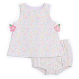 Printed Pique Dress & Bloomer With Flowers