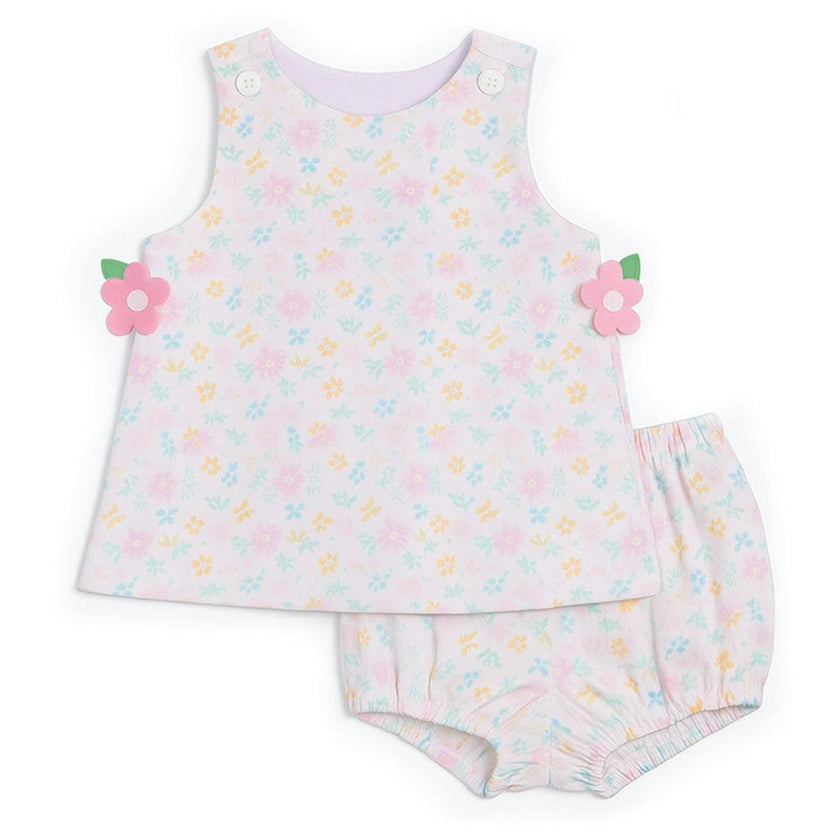 Printed Pique Dress & Bloomer With Flowers