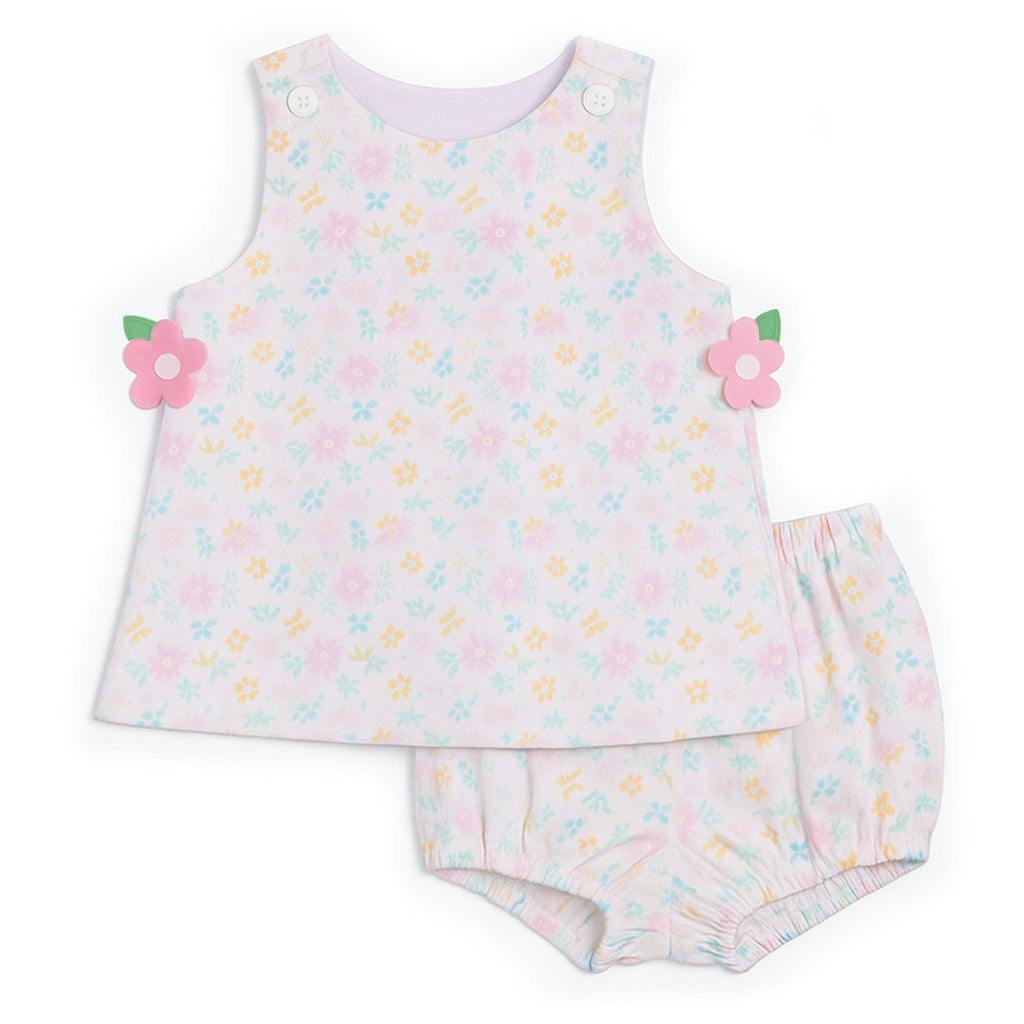 Printed Pique Dress & Bloomer With Flowers