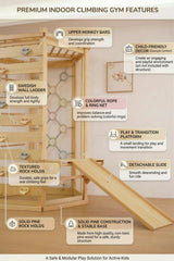 Hawthorn Indoor Playground | 93" Montessori Climbing Gym with Slide & Rope Net