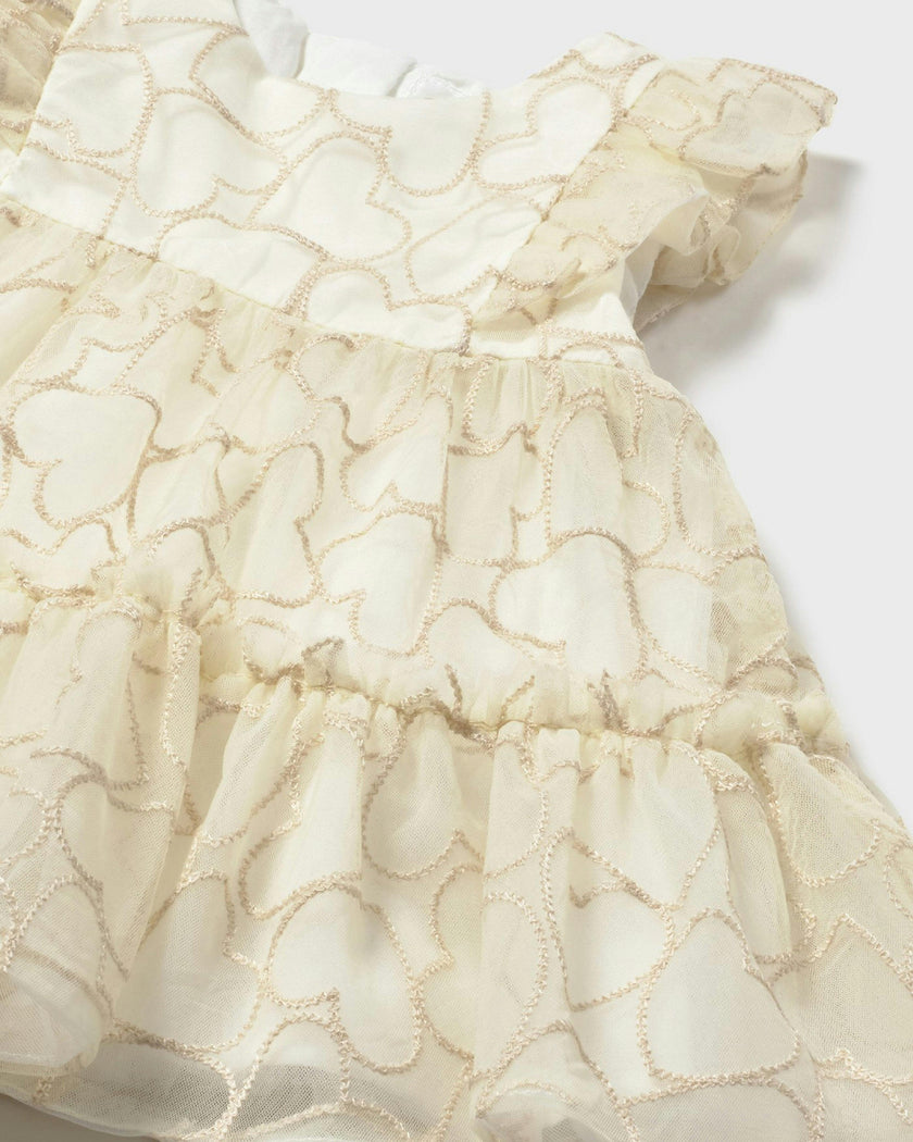 Beige Baby Dress With Heart Motif