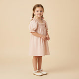 Organic Eyelet Bubble Sleeve Dress - Blush Eyelet