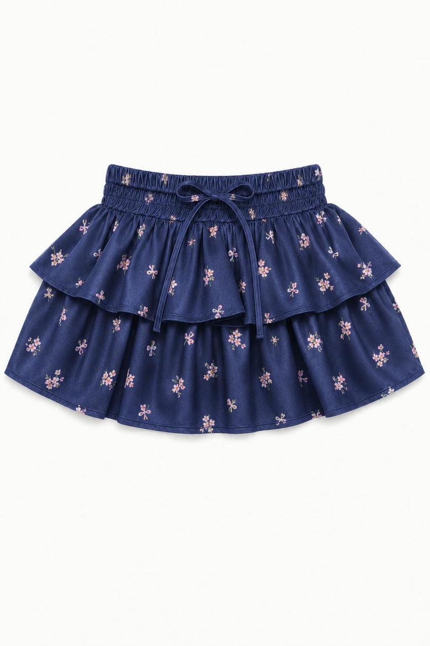 Willow Rose Bow Navy Satin Skort