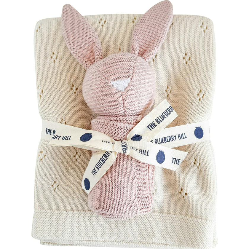 Cream Pique Blanket & Blush Bunny Lovey Gift Set | Organic Cotton