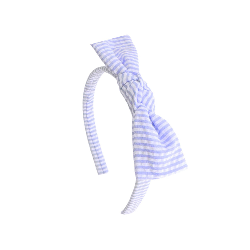 Seersucker Bow Headband in Lavender/White