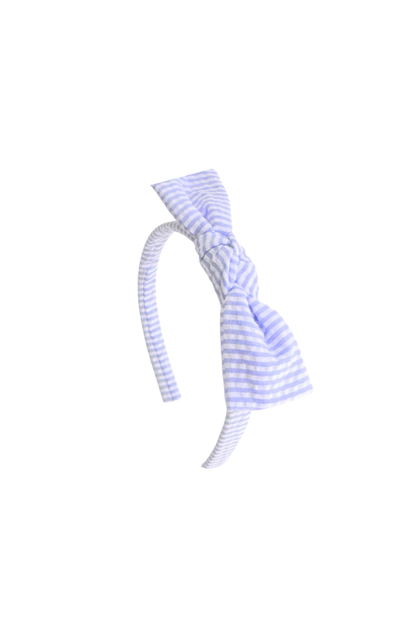 Seersucker Bow Headband in Lavender/White