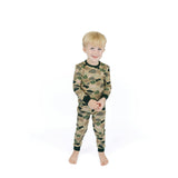 Classic Camo Two-Piece Waffle Knit Bamboo Long Sleeve Kids Pajama Pants Set