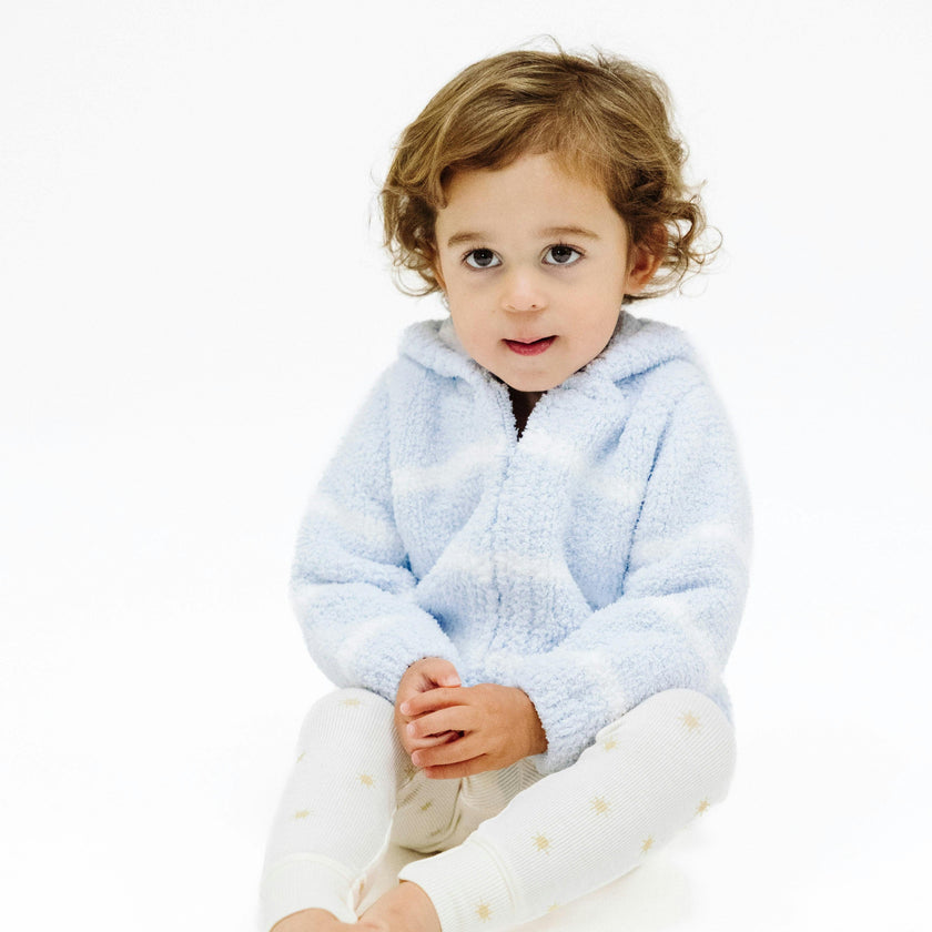 Chenille - Light Blue & Ivory Stripe Hooded Jacket