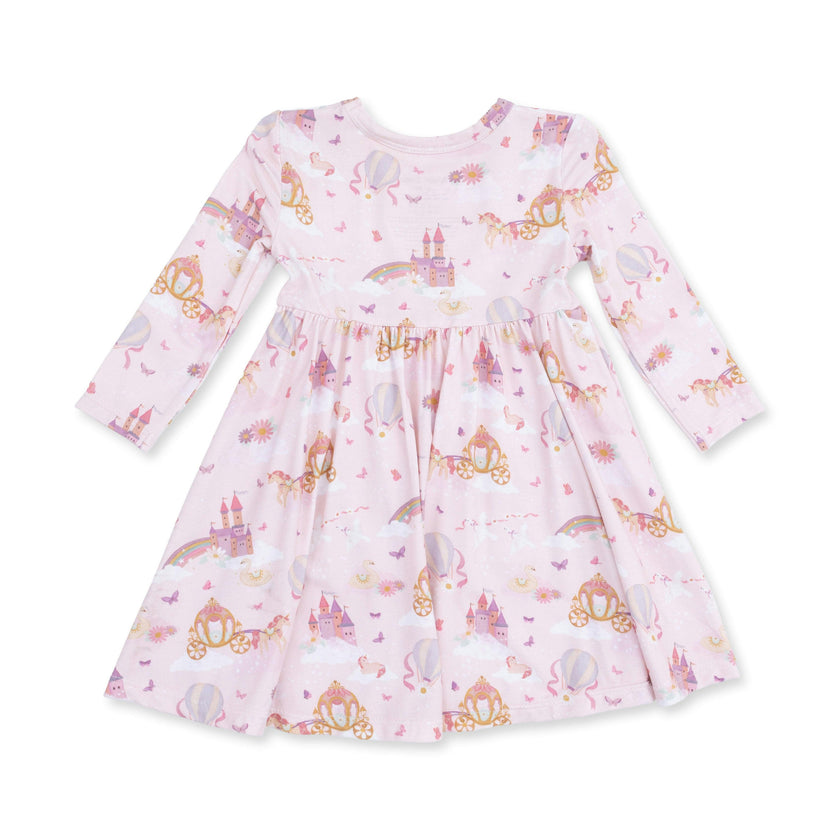 Princess Unicorns and Castle - Twirly Long Sleeve Dress with Bike Short
