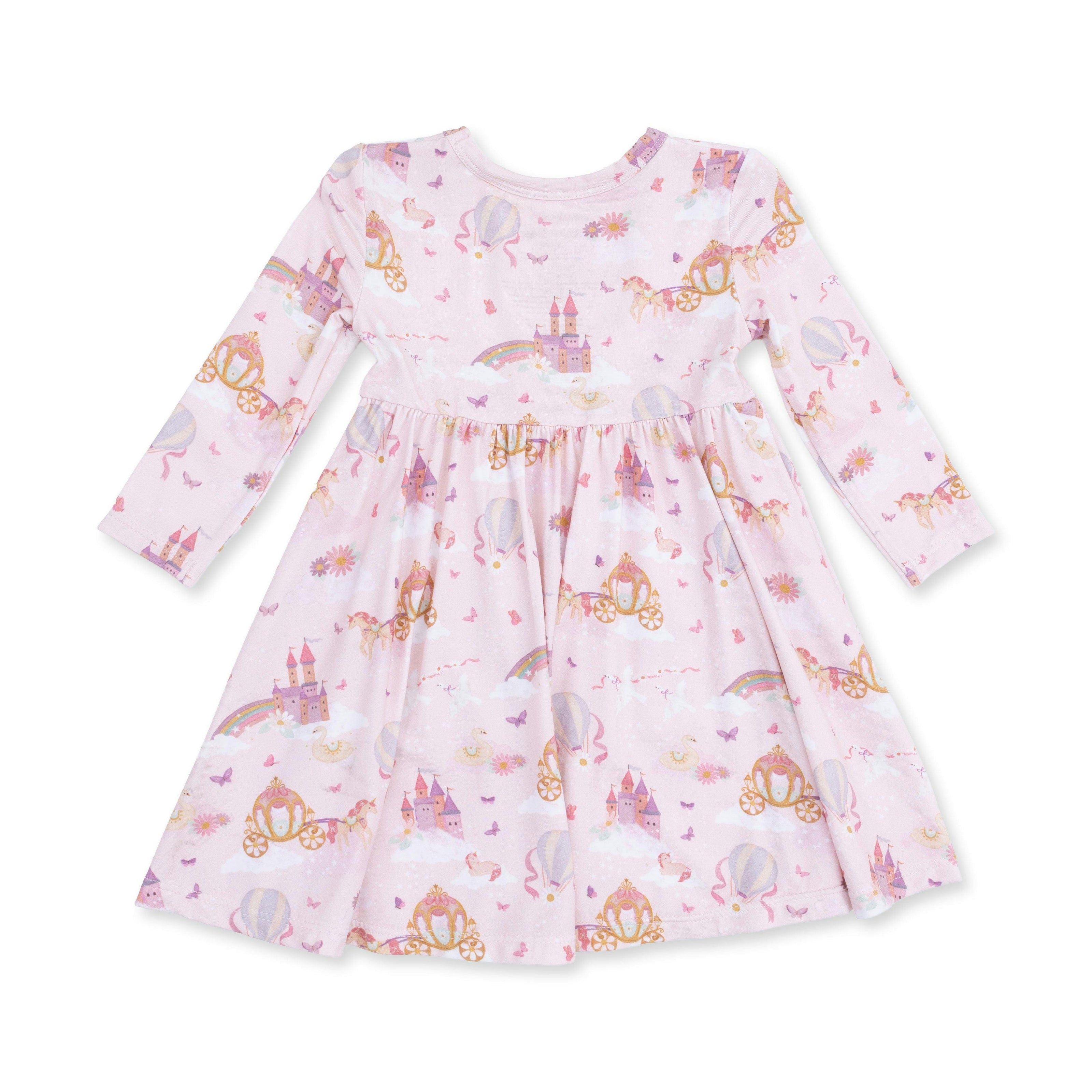 Princess Unicorns and Castle - Twirly Long Sleeve Dress with Bike Short