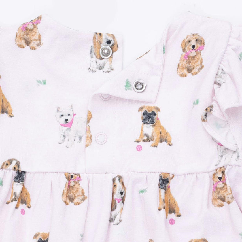 Bestie Dogs Pink - Ruffle Sleeve Snap Romper