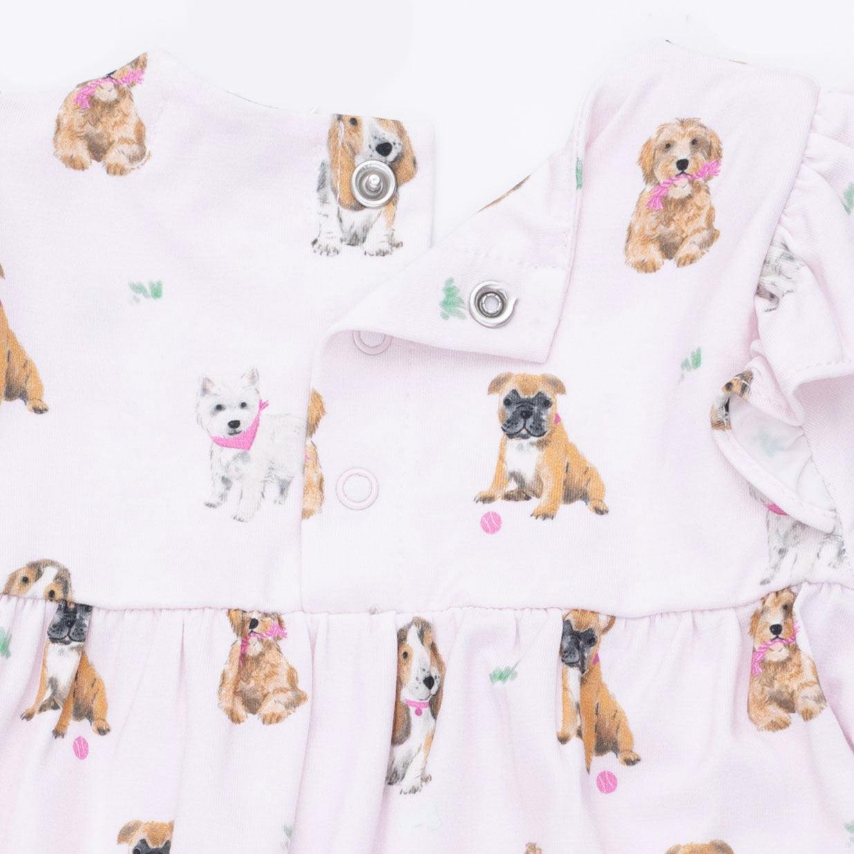 Bestie Dogs Pink - Ruffle Sleeve Snap Romper