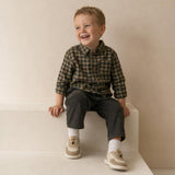 Organic Collared Long Sleeve Shirt - Olive Gingham