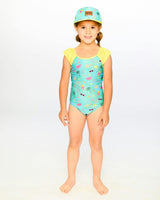 One-Piece Swimsuit Green Beach Print