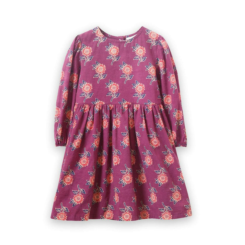 Girls' Long Sleeve Dress with Floral Motif
