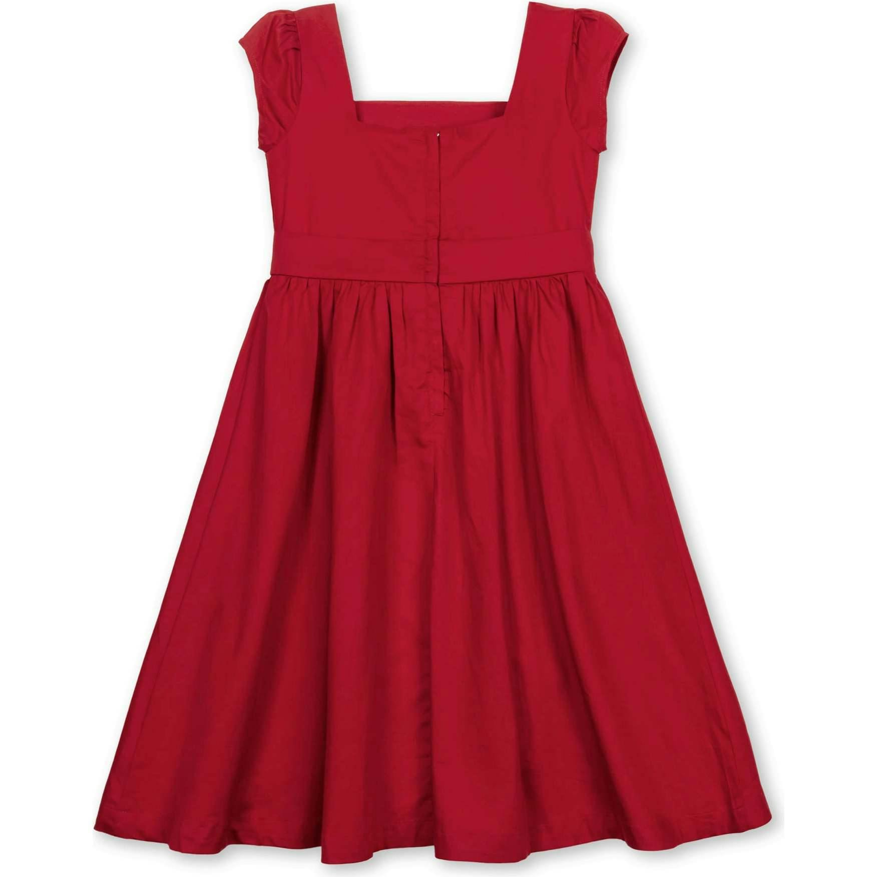 Organic Cap Sleeve High Low Sateen Party Dress, Red