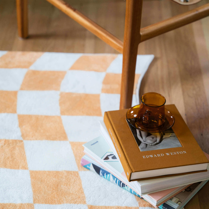 Yellow Wavy Checkered Rug
