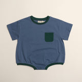 Cory Pocket Romper in Stone Blue