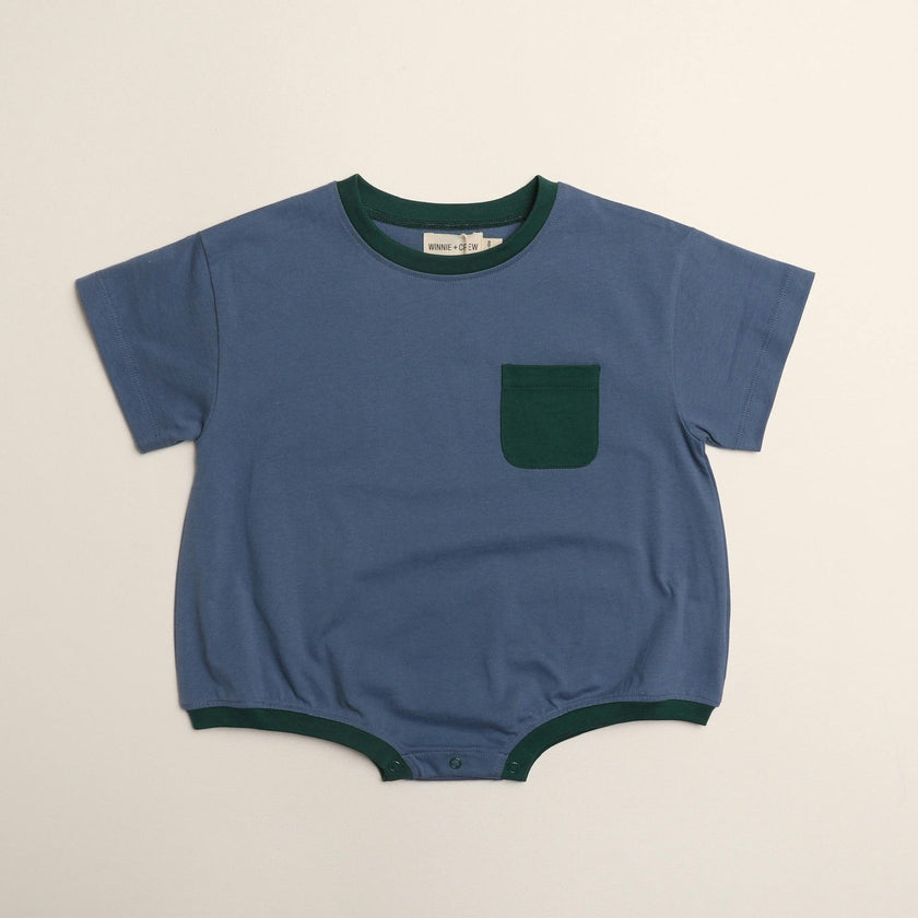 Cory Pocket Romper in Stone Blue