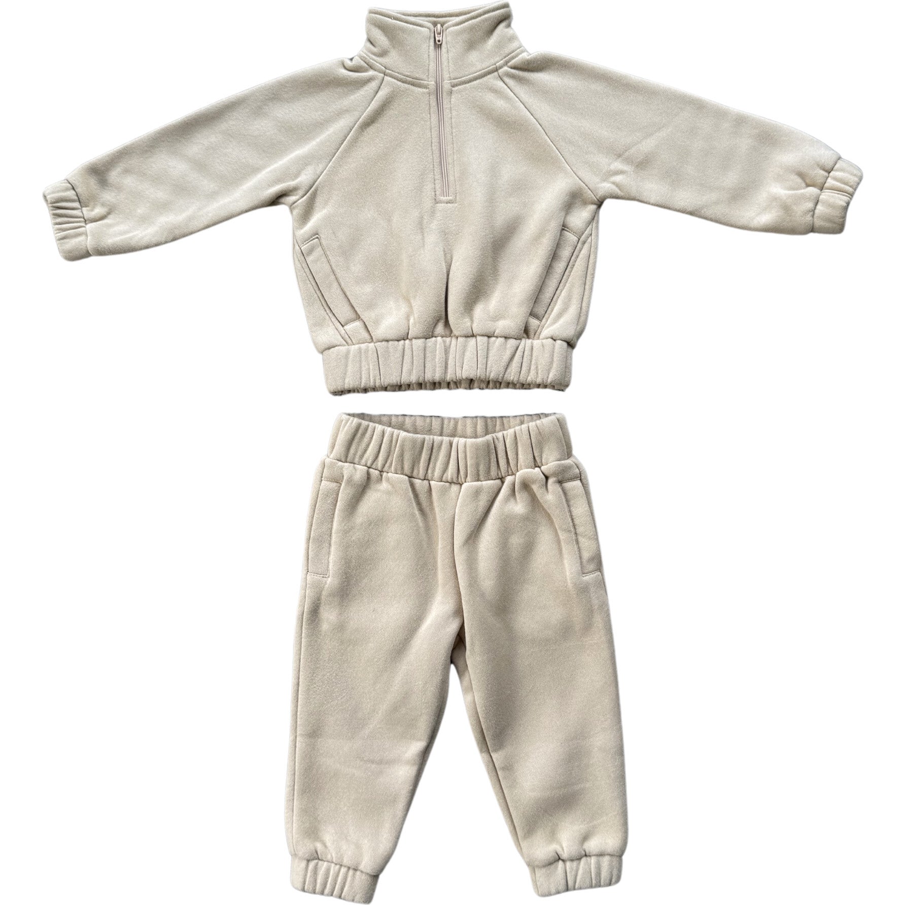 Fleece Zip Set Beige, Beige